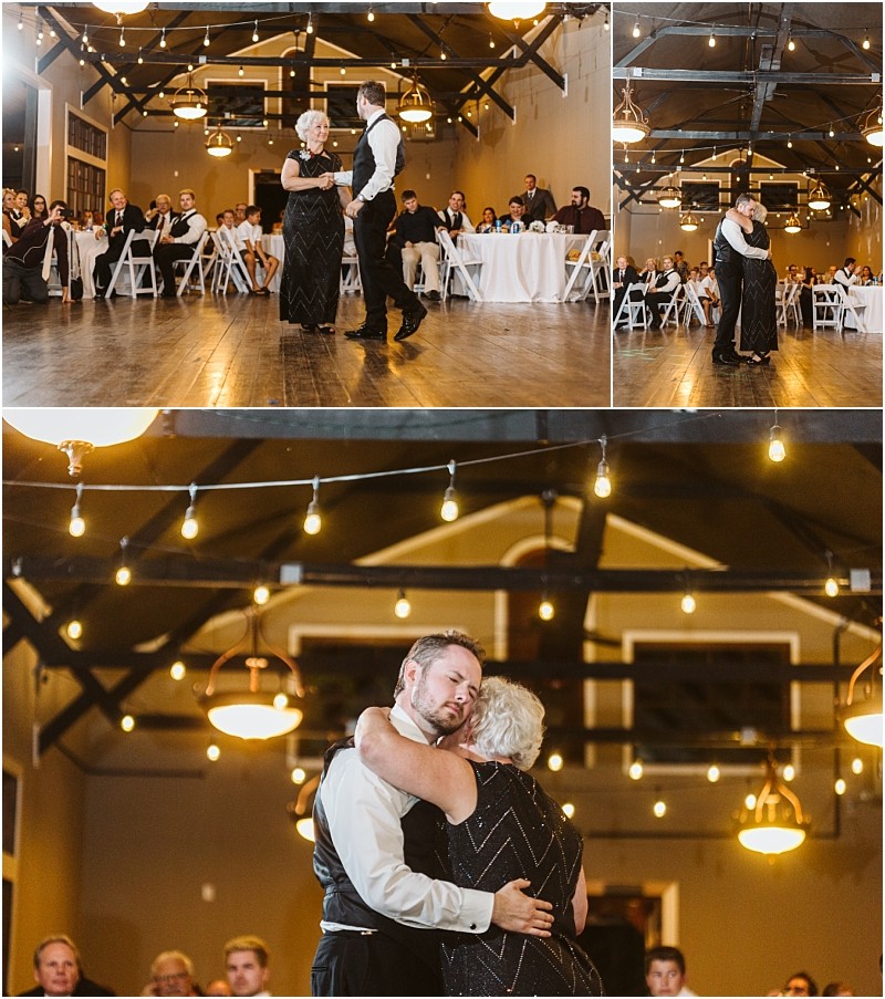 Premier Snohomish & Seattle Wedding Photographer | GSquared Weddings Photography A groom in a vest and white shirt shares a heartfelt dance with an older woman, likely his mother, at a warmly lit Snohomish wedding reception near Seattle as guests watch from round tables. 47.9129° N, 122.0982° W | Serving Snohomish, Seattle , Orlando & Beyond