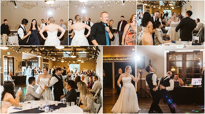 Premier Snohomish & Seattle Wedding Photographer | GSquared Weddings Photography A collage of Snohomish wedding reception photos shows guests and the bride and groom dancing, singing, and enjoying themselves in a warmly lit, rustic venue filled with tables and string lights near Seattle. 47.9129° N, 122.0982° W | Serving Snohomish, Seattle , Orlando & Beyond