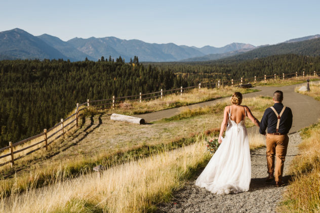 Bride and groom walking after their Suncadia Resort Wedding and Elopement
