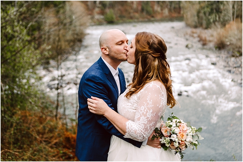 north bend elopement near the river at an airbnb
