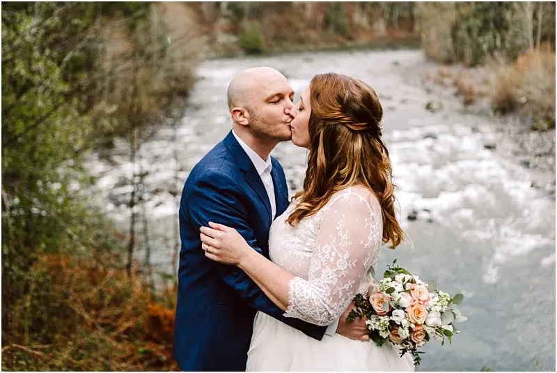 north bend elopement near the river at an airbnb