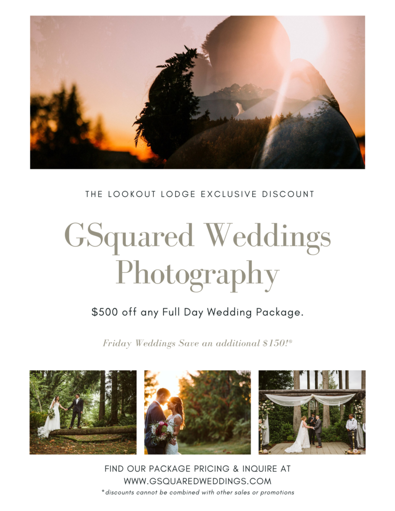 Exclusive Discount Lookout Lodge Seattle and Snohomish Wedding and Engagement Photography by GSquared Weddings Photography