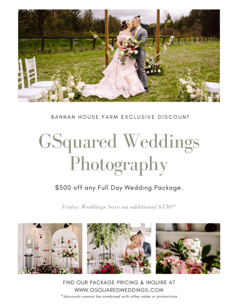 Bannan Exclusive Discount Seattle and Snohomish Wedding and Engagement Photography by GSquared Weddings Photography