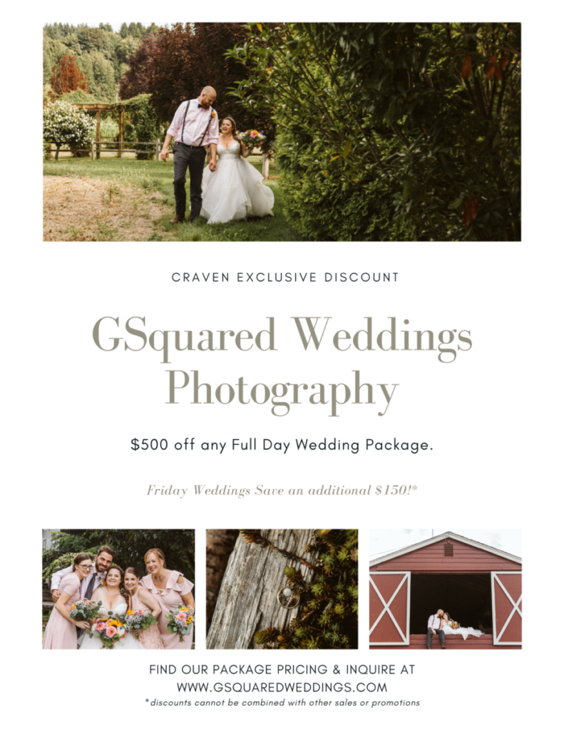 Craven Discount Seattle and Snohomish Wedding and Engagement Photography by GSquared Weddings Photography