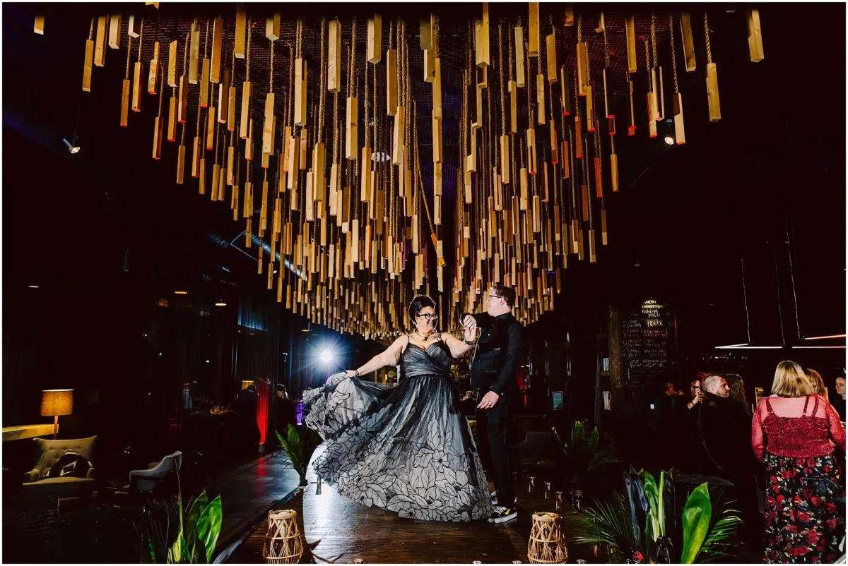 Witchy Wedding at The Collective Seattle Bride in Black floral gown