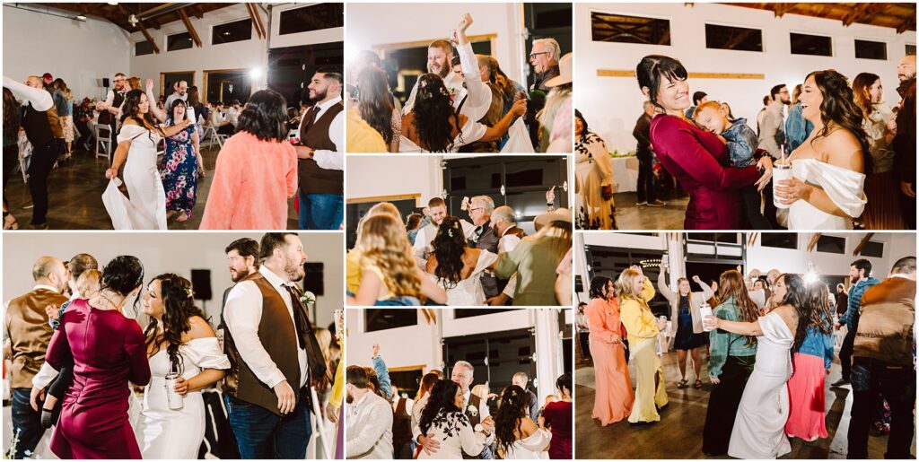 Snohomish Wedding Photographer GSquared Weddings A joyful wedding reception in Machias featured guests dancing and mingling. People dressed in colorful attire were captured in candid moments. The atmosphere was lively, with guests celebrating in a warmly lit venue. Serving Seattle, Snohomish and Orlando