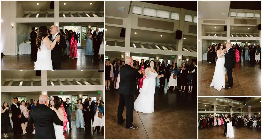 Snohomish Wedding Photographer GSquared Weddings In a spacious hall adorned with neutral tones and large windows, a bride and groom share their first dance at their Port Gamble summer wedding. Guests stand around, watching and smiling as the bride in her white gown twirls with her groom in his dark suit. Serving Seattle, Snohomish and Orlando