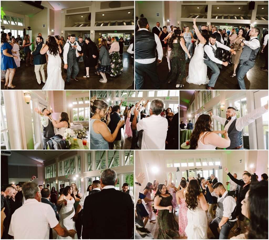 Snohomish Wedding Photographer GSquared Weddings A lively summer wedding reception in Port Gamble sees guests dancing energetically. The bride and groom are on the dance floor, surrounded by friends and family. The venues large windows create a bright, open atmosphere, and everyone is relishing the celebration. Serving Seattle, Snohomish and Orlando