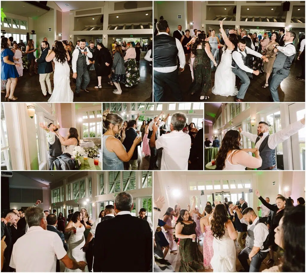 Snohomish Wedding Photographer GSquared Weddings A lively summer wedding reception in Port Gamble sees guests dancing energetically. The bride and groom are on the dance floor, surrounded by friends and family. The venues large windows create a bright, open atmosphere, and everyone is relishing the celebration. Serving Seattle, Snohomish and Orlando