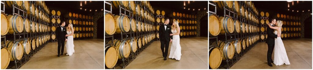 Snohomish Wedding Photographer GSquared Weddings In a dimly lit winery, surrounded by rows of wooden barrels, the bride and groom share a tender dance. They embrace and smile at each other on the polished concrete floor, beneath enchanting string lights that twinkle and cast soft shadows over their joyous celebration. Serving Seattle, Snohomish and Orlando