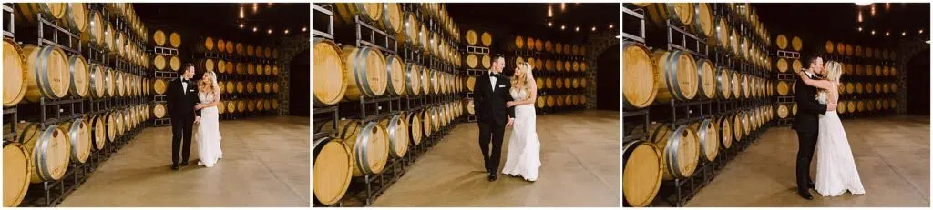 Snohomish Wedding Photographer GSquared Weddings In a dimly lit winery, surrounded by rows of wooden barrels, the bride and groom share a tender dance. They embrace and smile at each other on the polished concrete floor, beneath enchanting string lights that twinkle and cast soft shadows over their joyous celebration. Serving Seattle, Snohomish and Orlando