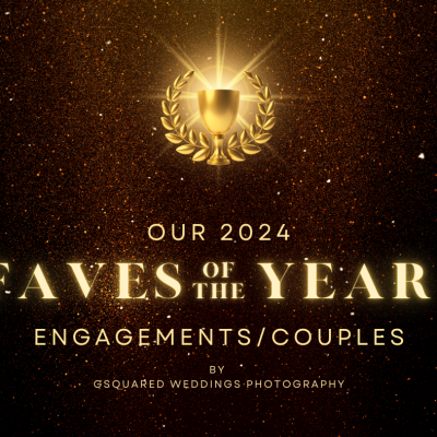 Snohomish Wedding Photographer GSquared Weddings A golden trophy entwined with laurel leaves shines on a sparkling backdrop, bearing the text: Our 2024 Engagement Faves of the Year: Couples by GSquared Weddings Photography. Serving Seattle, Snohomish and Orlando